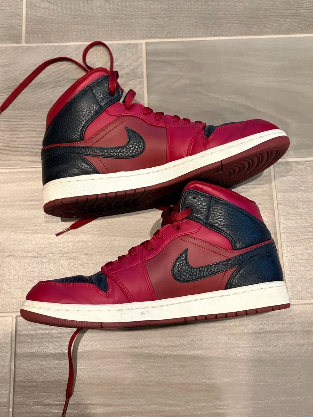 Nike Jordan Red and Black Mid-Top Sneakers